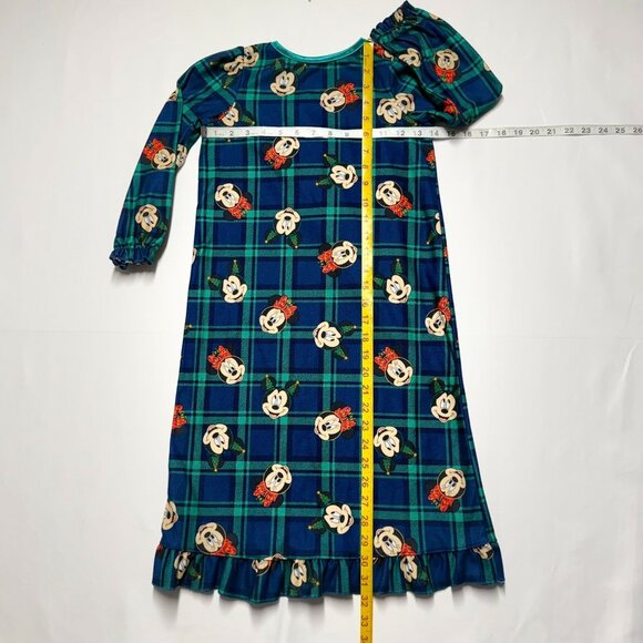Disney Minnie Mouse Girls Flame Resistant Nightgown Size 6 Blue/Green Plaid - Picture 3 of 6